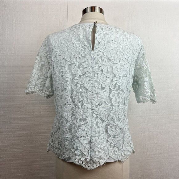 Ted Baker Blouse XL Womens Mint Green Lace Short Sleeve Top Lined - Picture 3 of 7